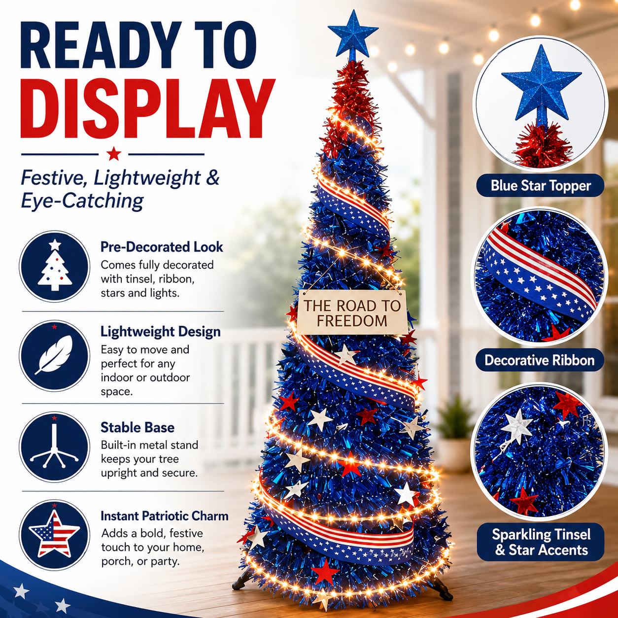 Patriotic LED Decorative Tree – 4th of July Outdoor/Indoor Decor
