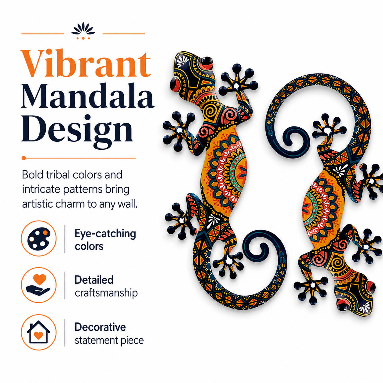 Colorful Mandala Gecko Wall Art – Vibrant Tribal Lizard Sculpture for Home Decoration