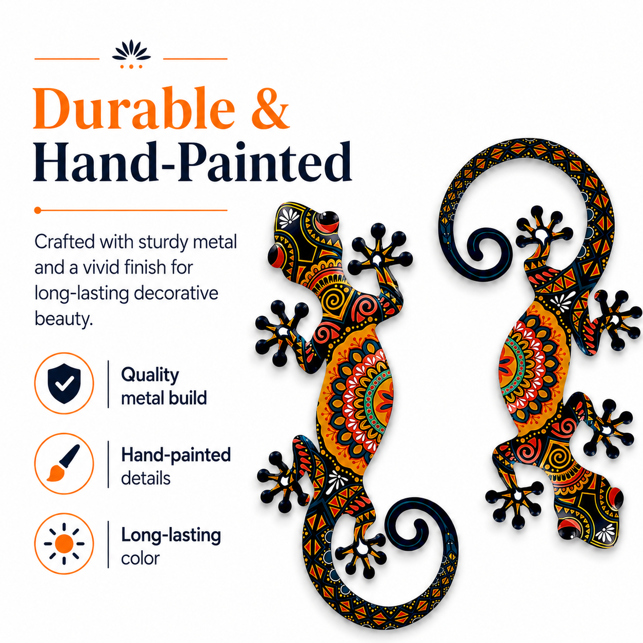 Colorful Mandala Gecko Wall Art – Vibrant Tribal Lizard Sculpture for Home Decoration