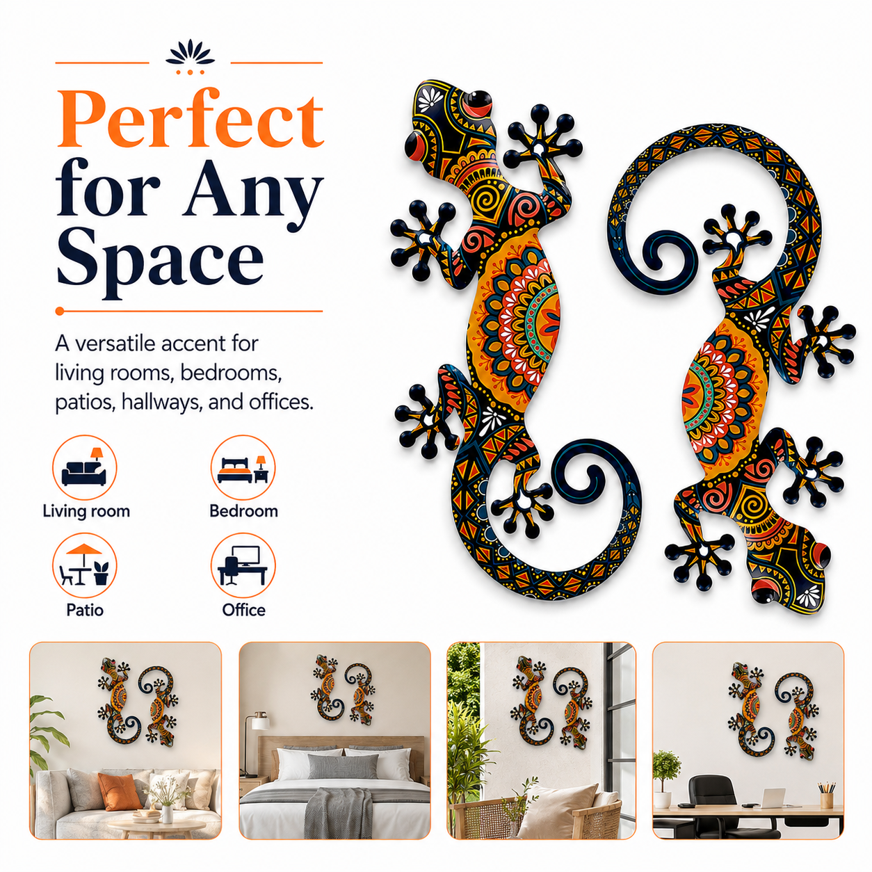 Colorful Mandala Gecko Wall Art – Vibrant Tribal Lizard Sculpture for Home Decoration