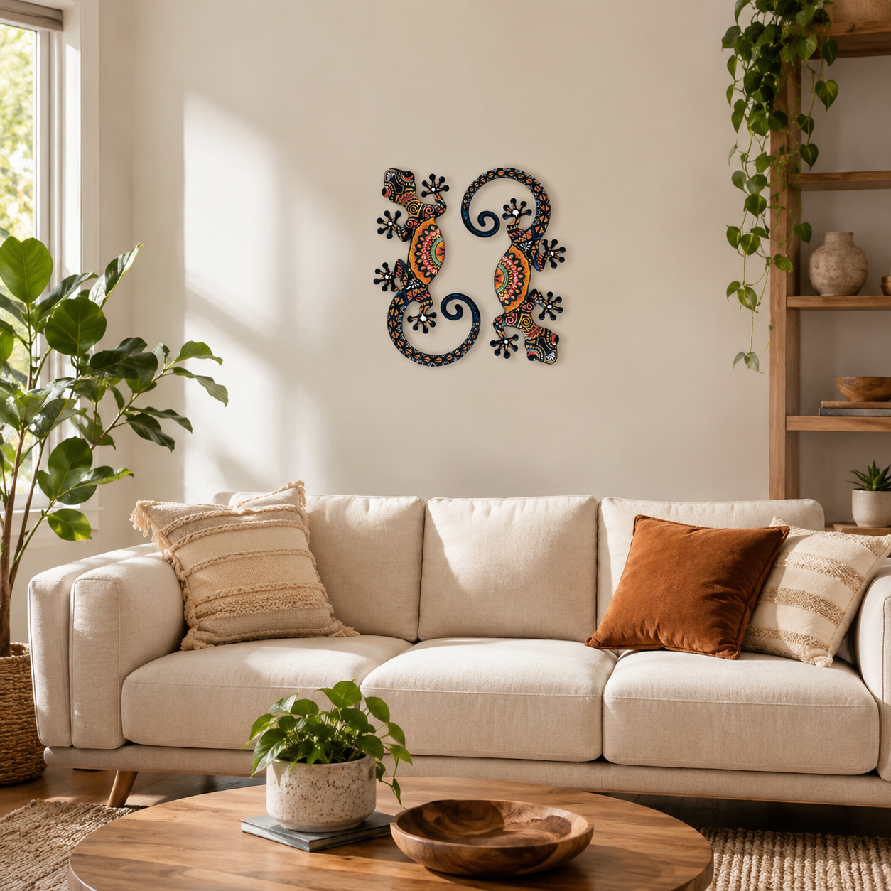 Colorful Mandala Gecko Wall Art – Vibrant Tribal Lizard Sculpture for Home Decoration