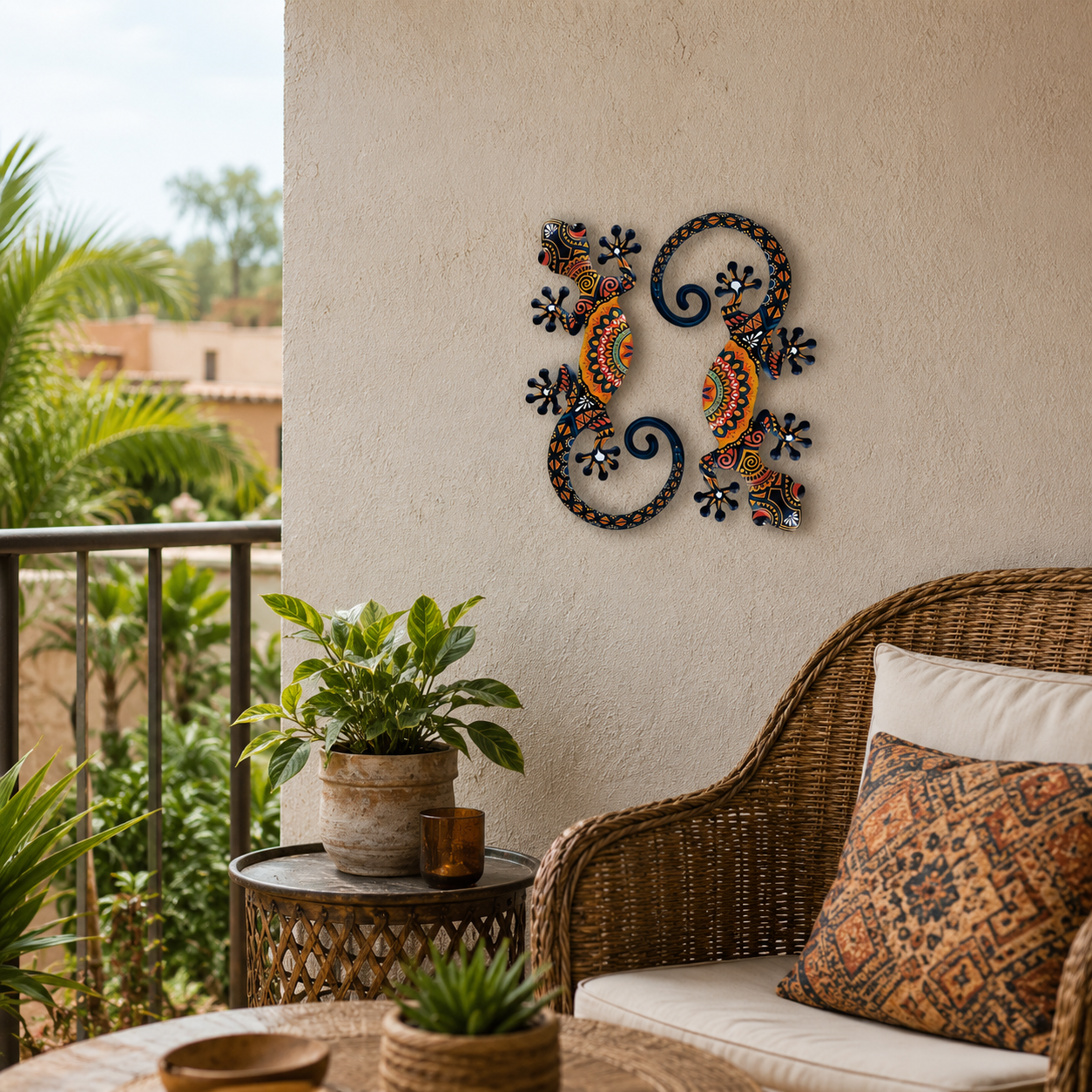Colorful Mandala Gecko Wall Art – Vibrant Tribal Lizard Sculpture for Home Decoration