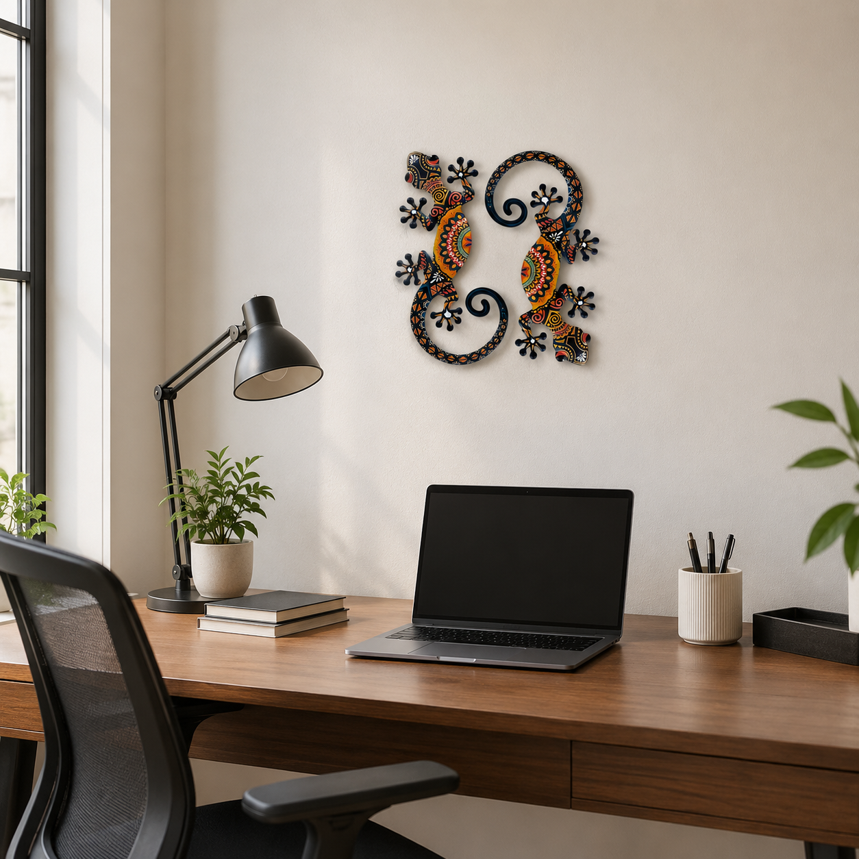Colorful Mandala Gecko Wall Art – Vibrant Tribal Lizard Sculpture for Home Decoration