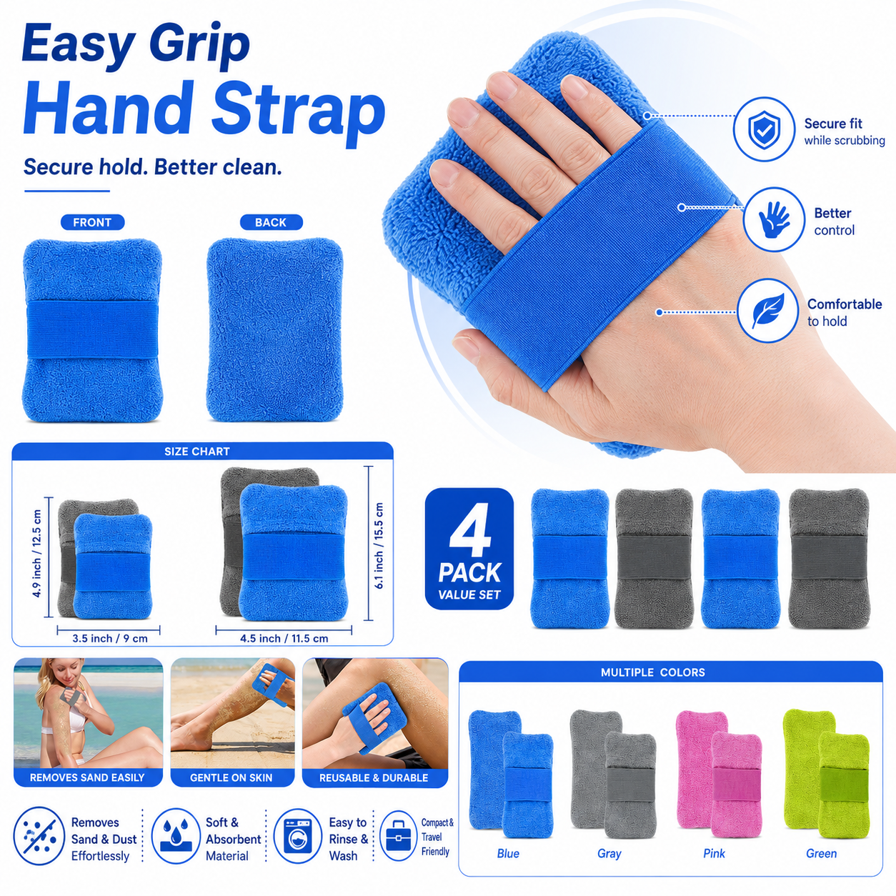 Beach Sand Remover Sponge Pad with Hand Strap