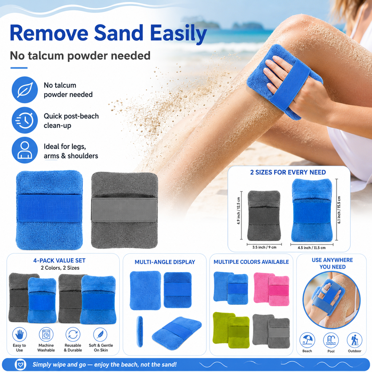 Beach Sand Remover Sponge Pad with Hand Strap