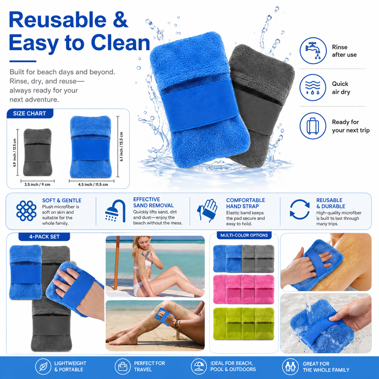 Beach Sand Remover Sponge Pad with Hand Strap