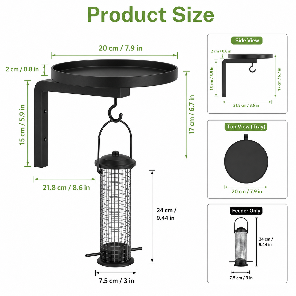 Outdoor Black Metal Bird Bath & Feeder Combo