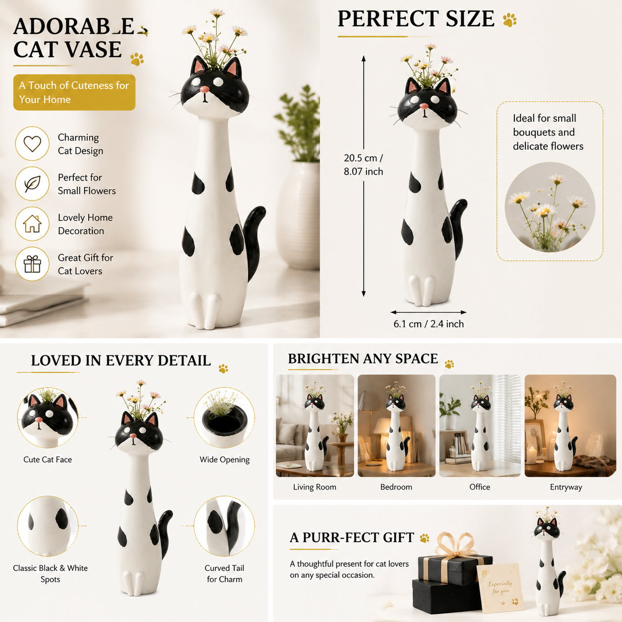 Cute Cat Flower Vase – Whimsical Home Décor Planter