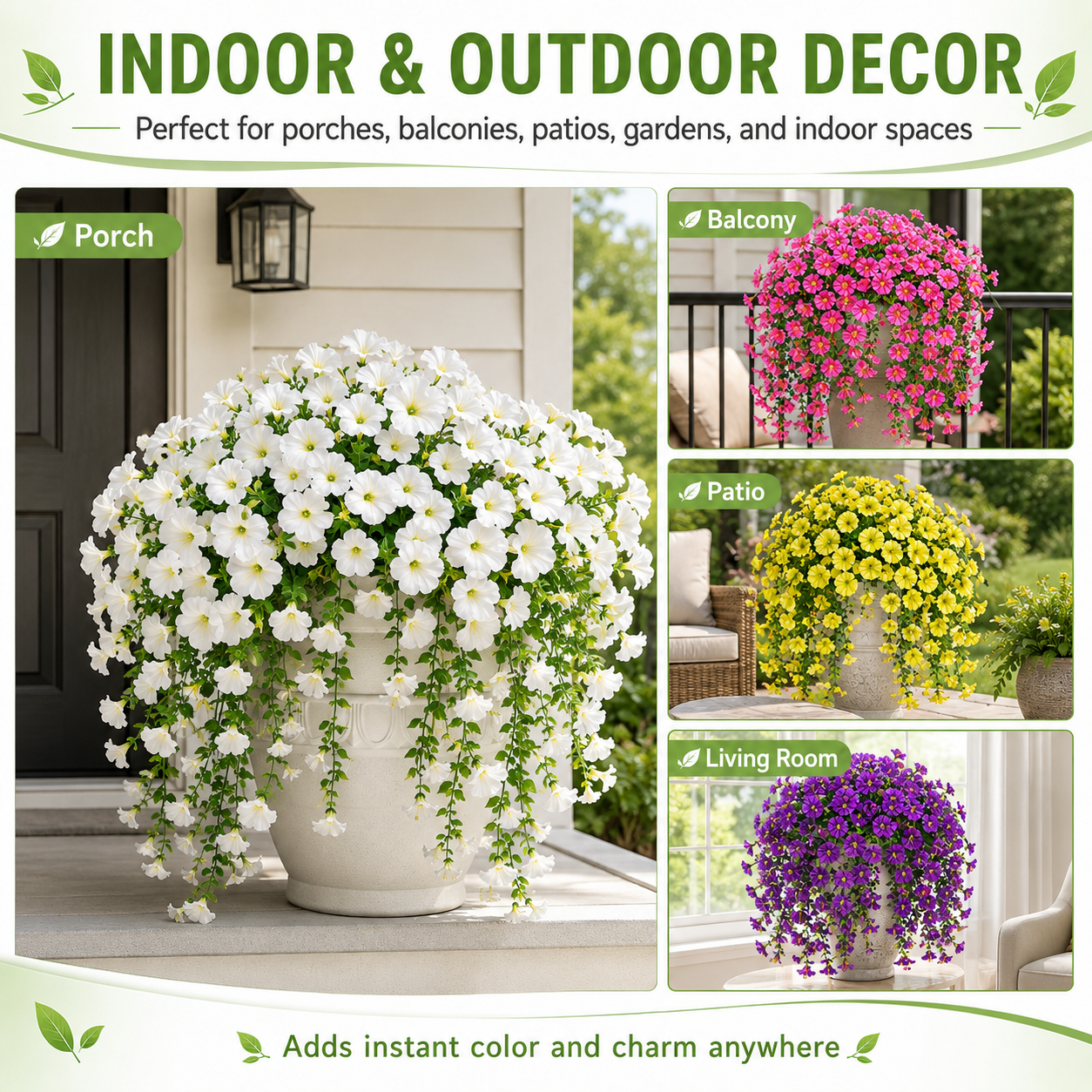4pcs-Artificial Hanging Morning Glory Flowers, UV Resistant Faux Trailing Plants for Outdoor Indoor Decor