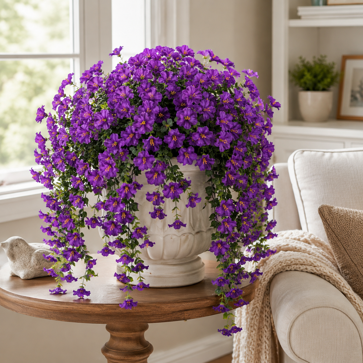 4pcs-Artificial Hanging Morning Glory Flowers, UV Resistant Faux Trailing Plants for Outdoor Indoor Decor