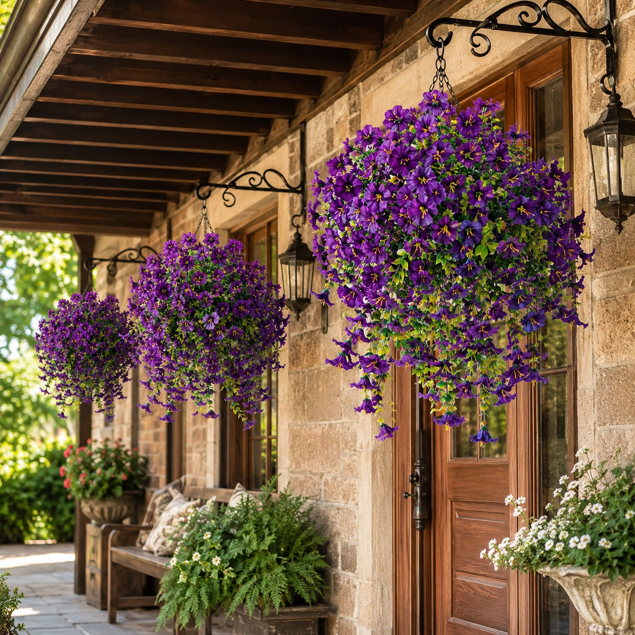 4pcs-Artificial Hanging Morning Glory Flowers, UV Resistant Faux Trailing Plants for Outdoor Indoor Decor