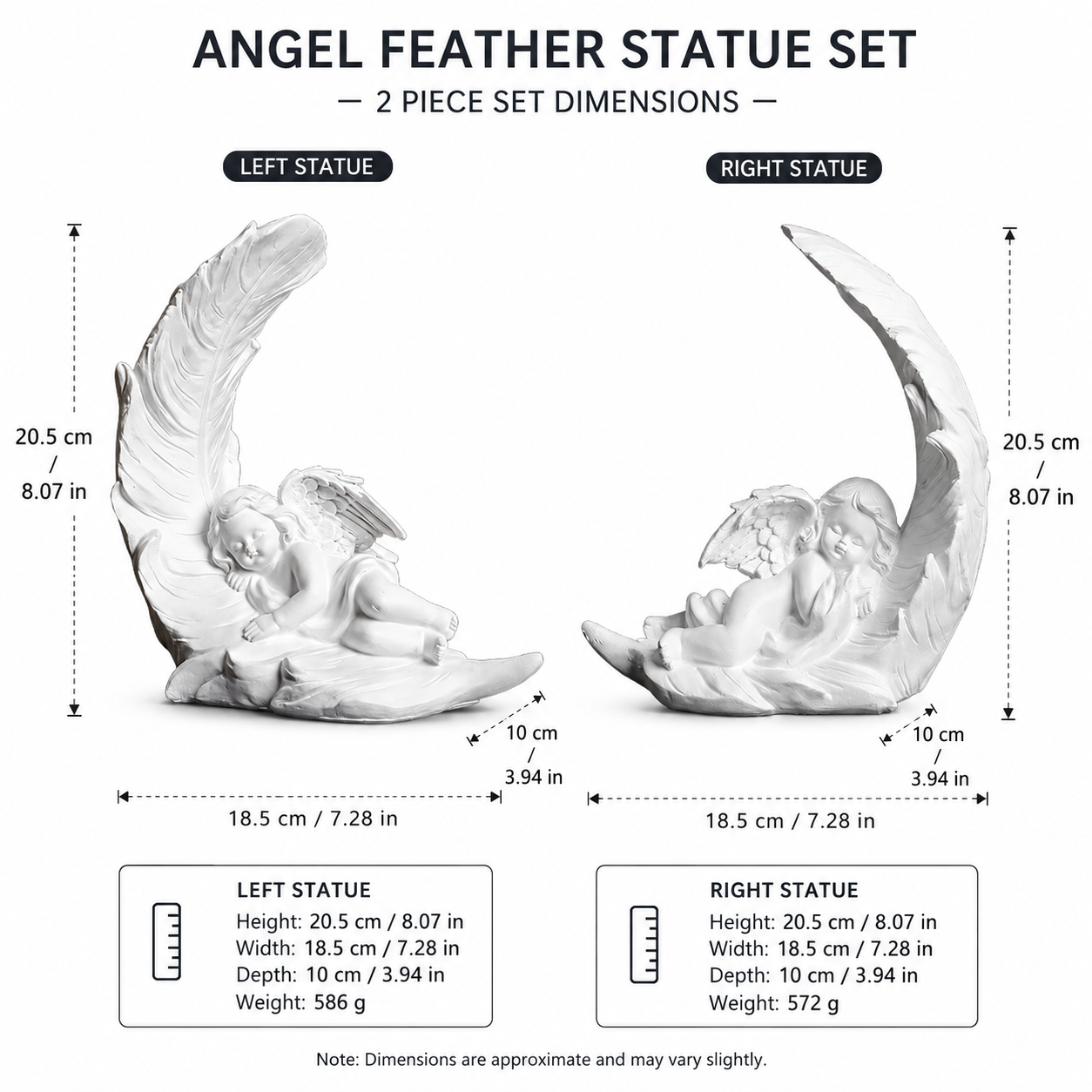 Elegant Angel Feather Statue Set – Resin Cherub Figurines
