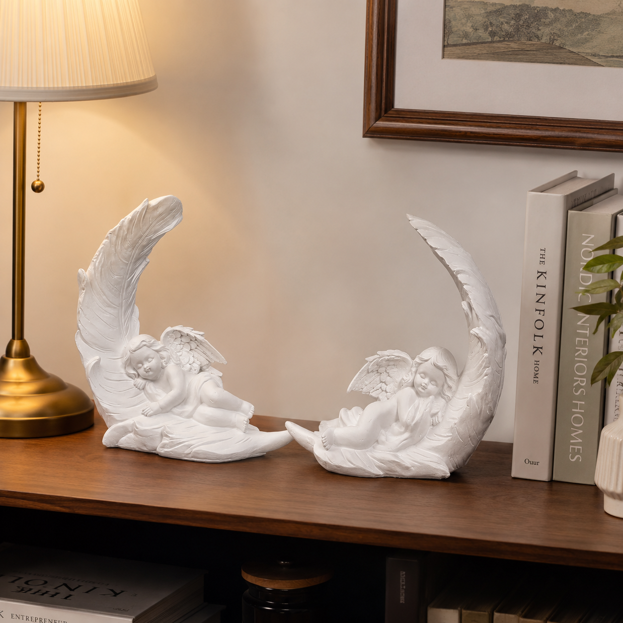 Elegant Angel Feather Statue Set – Resin Cherub Figurines