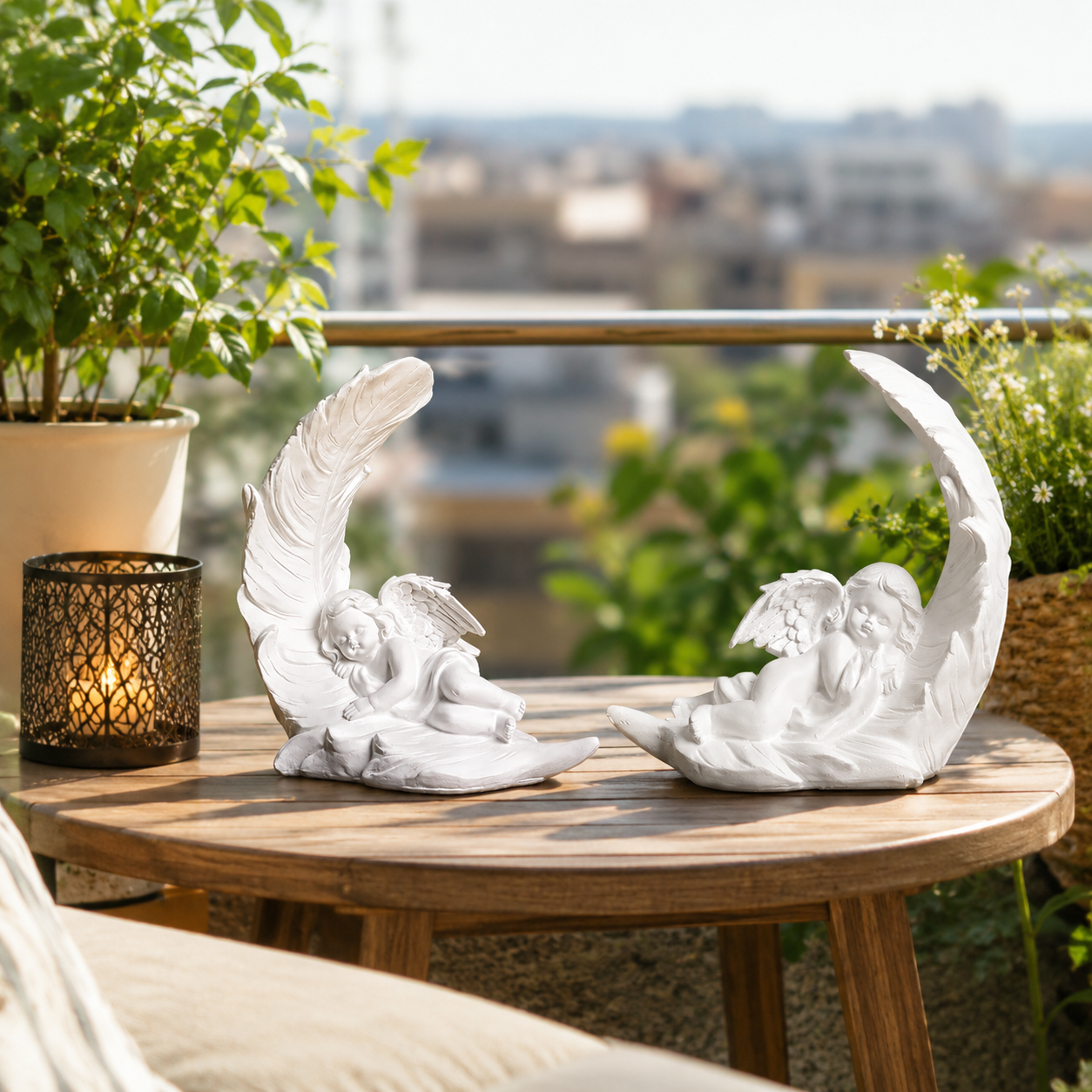 Elegant Angel Feather Statue Set – Resin Cherub Figurines