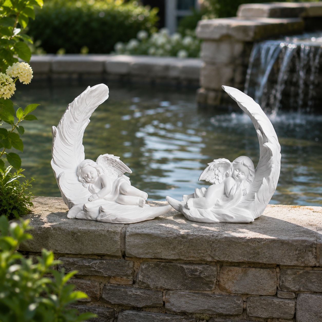 Elegant Angel Feather Statue Set – Resin Cherub Figurines