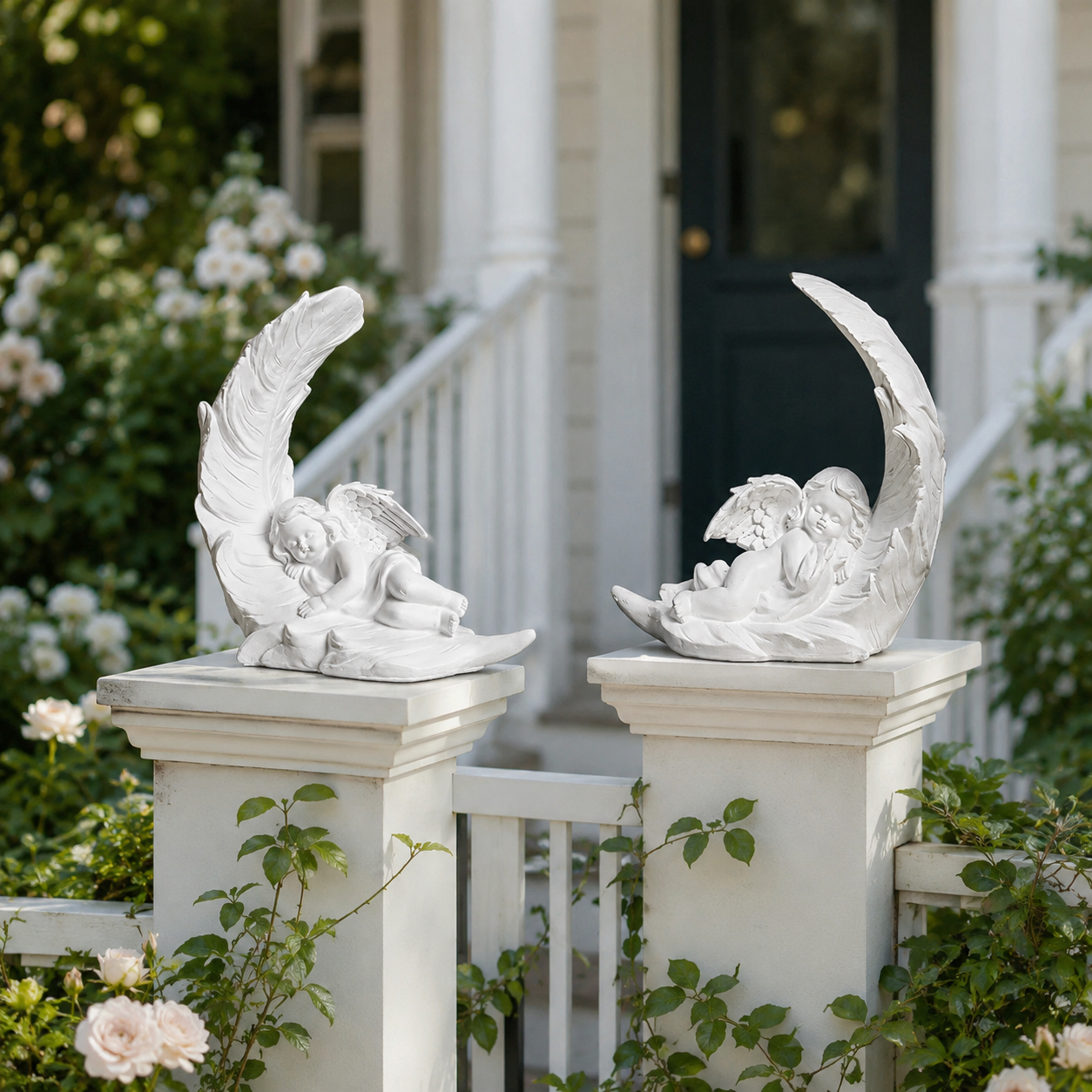 Elegant Angel Feather Statue Set – Resin Cherub Figurines