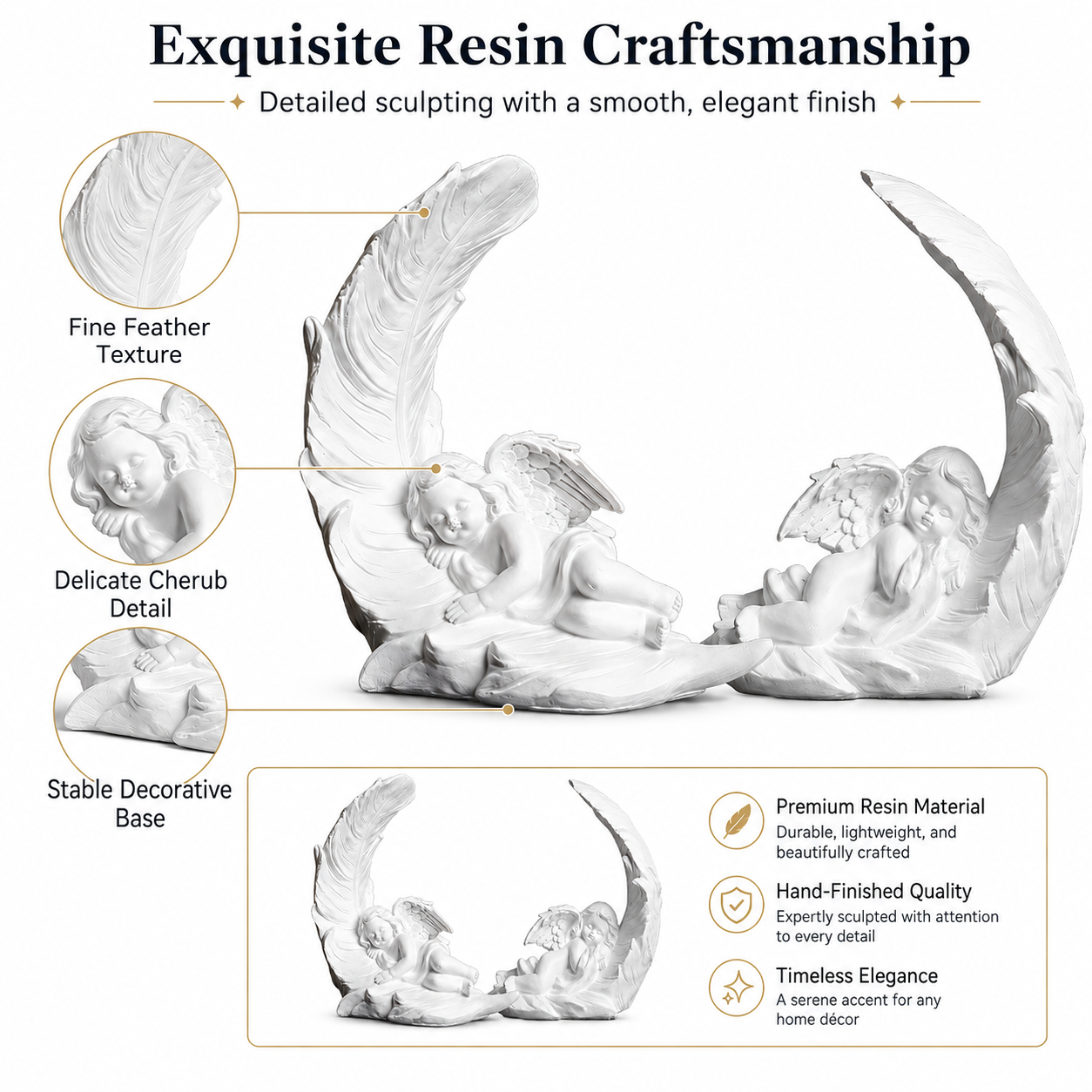Elegant Angel Feather Statue Set – Resin Cherub Figurines