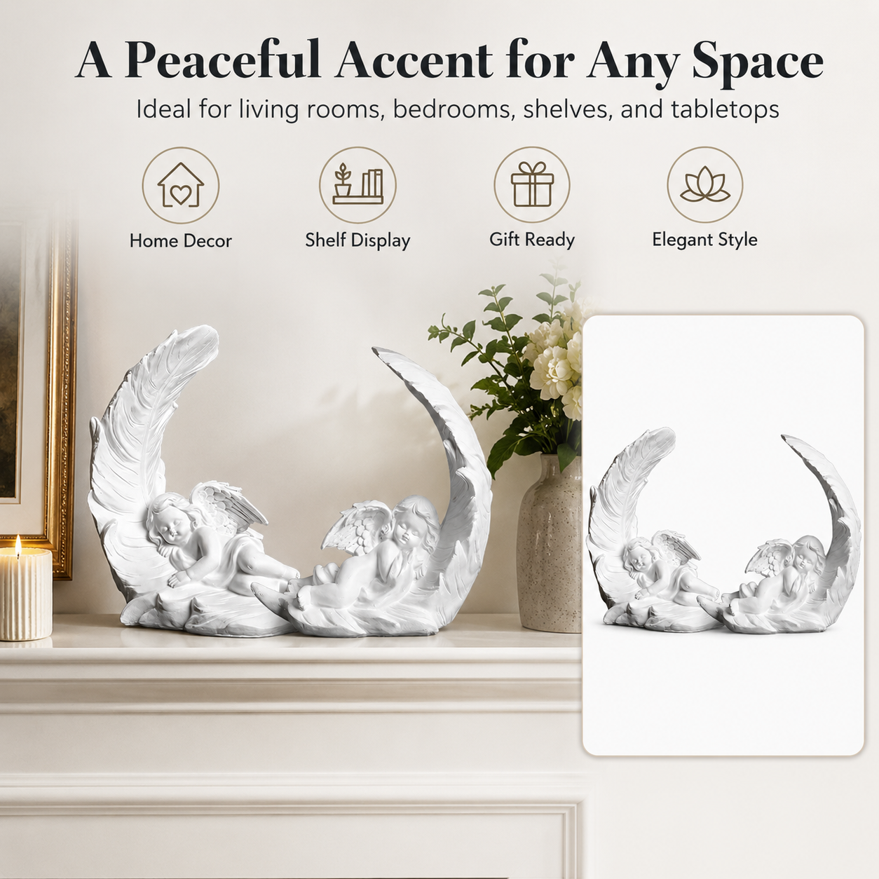 Elegant Angel Feather Statue Set – Resin Cherub Figurines