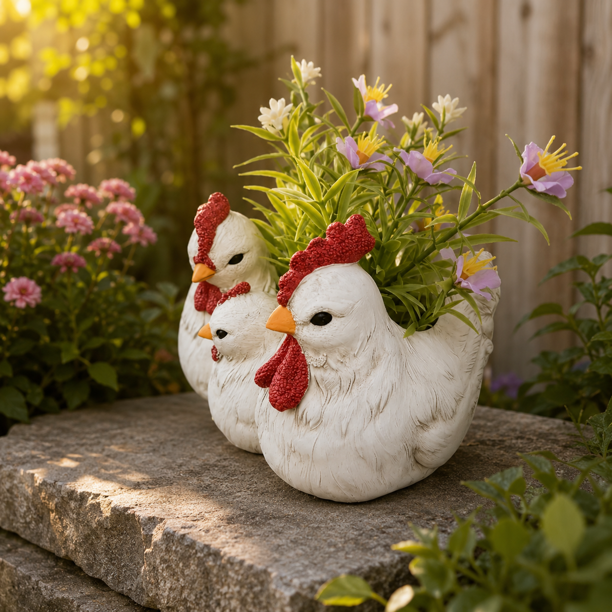 Charming Chicken Family Flower Pot – Resin Decorative Planter for Home & Garden