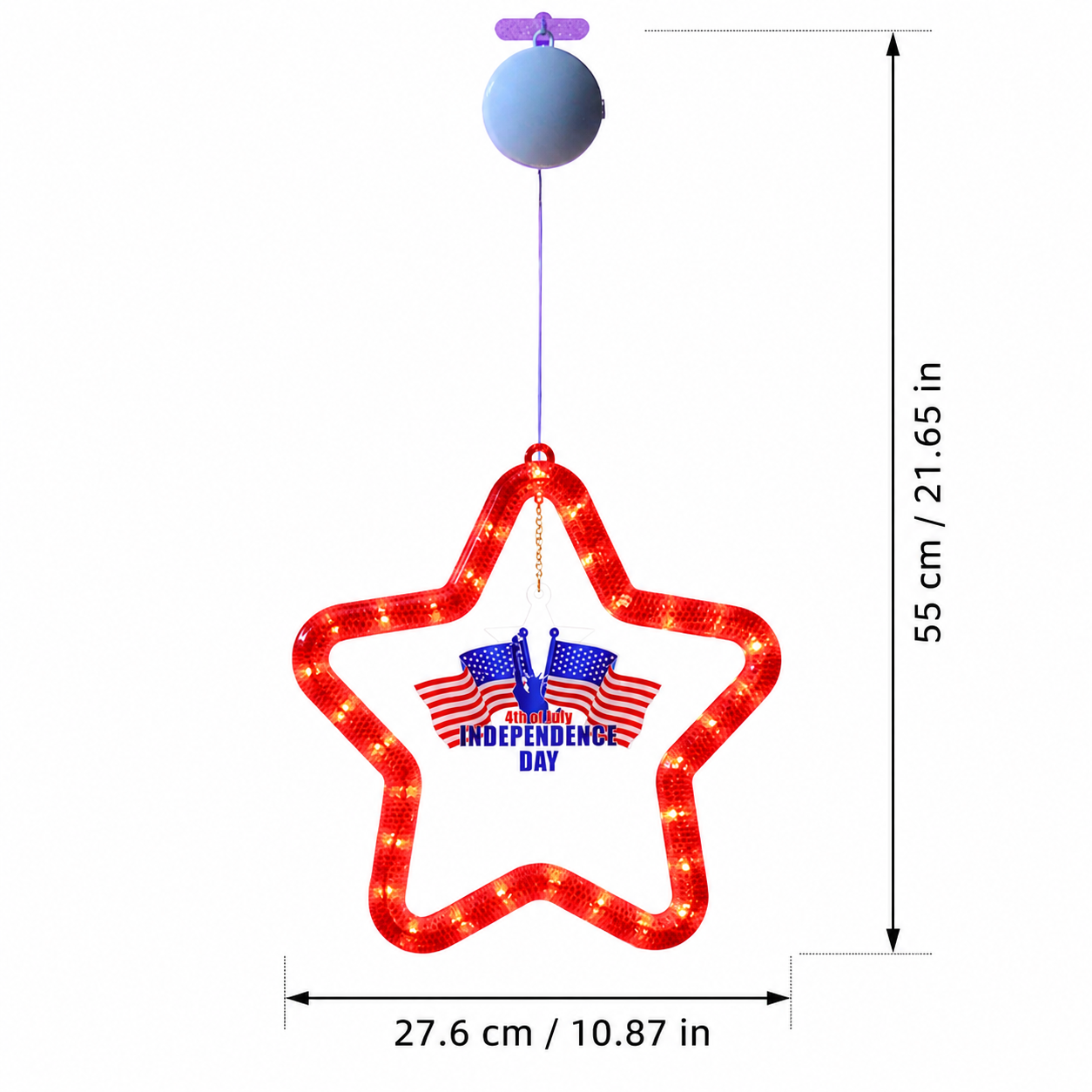 4th of July Star LED Hanging Decoration – Battery Powered, Red, White, and Blue Lights