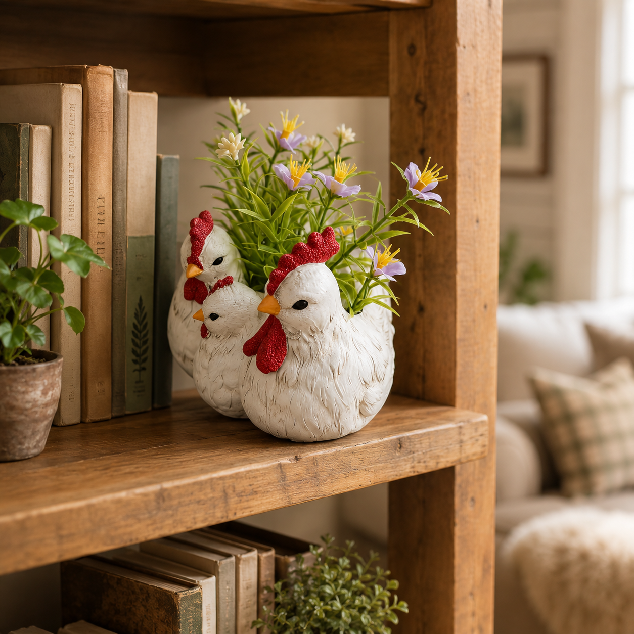 Charming Chicken Family Flower Pot – Resin Decorative Planter for Home & Garden