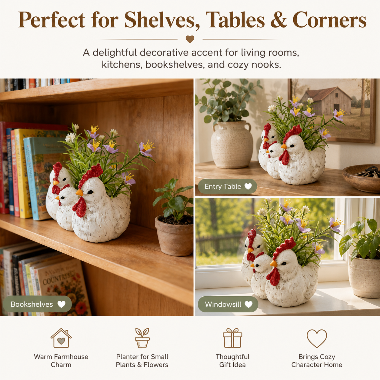 Charming Chicken Family Flower Pot – Resin Decorative Planter for Home & Garden