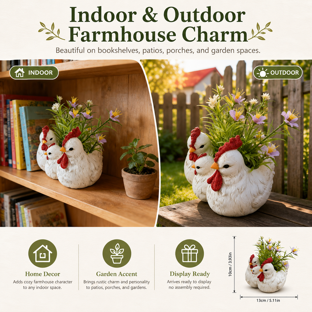 Charming Chicken Family Flower Pot – Resin Decorative Planter for Home & Garden