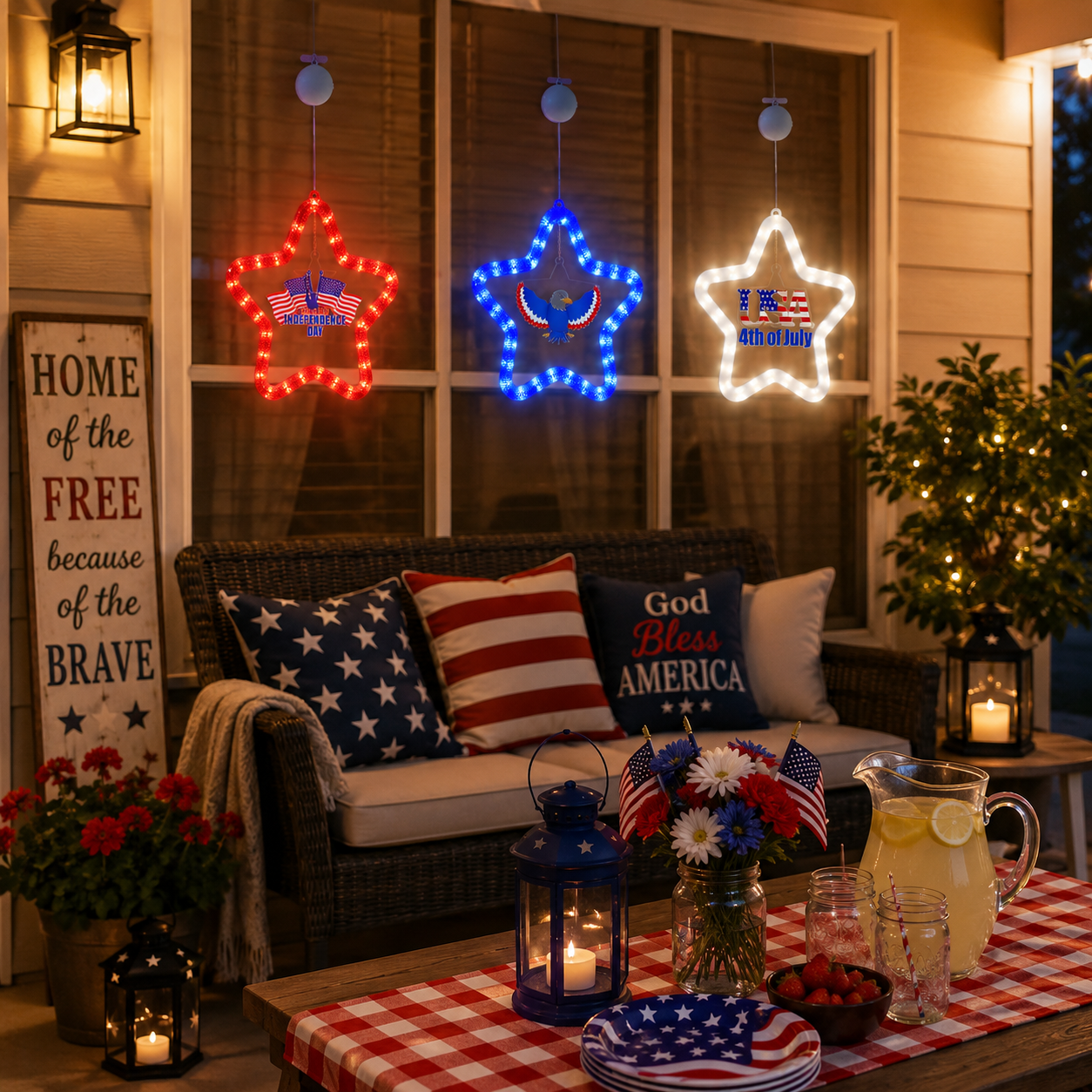 4th of July Star LED Hanging Decoration – Battery Powered, Red, White, and Blue Lights