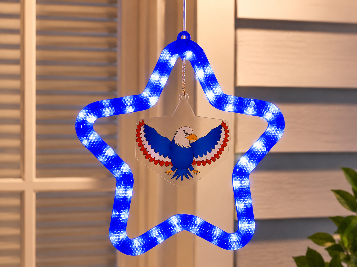 4th of July Star LED Hanging Decoration – Battery Powered, Red, White, and Blue Lights