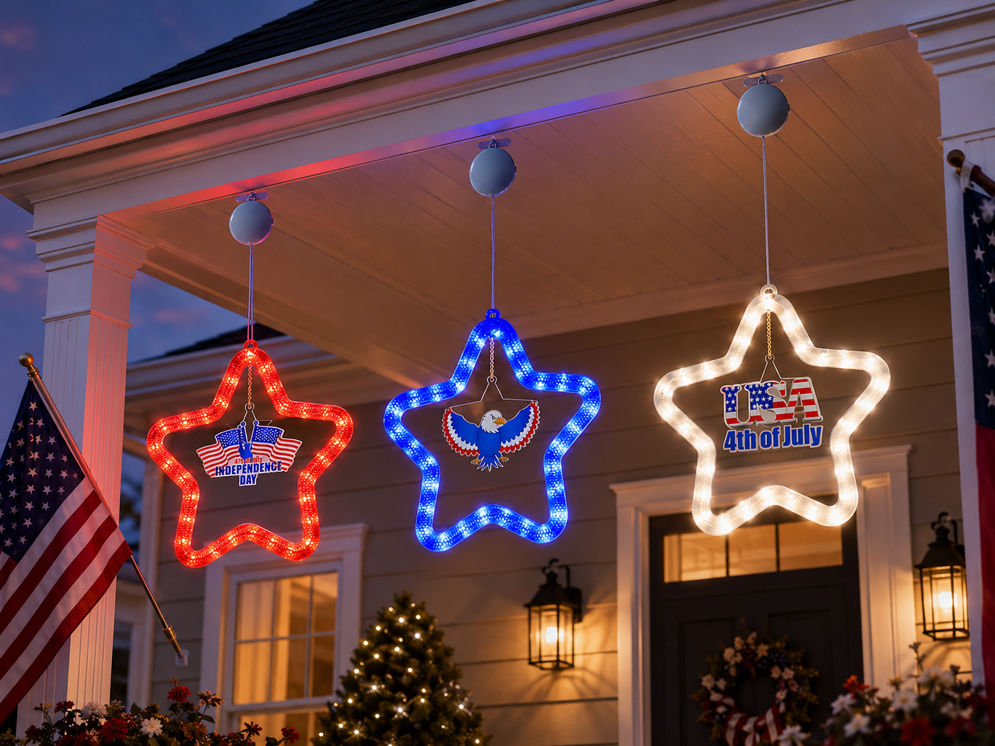 4th of July Star LED Hanging Decoration – Battery Powered, Red, White, and Blue Lights