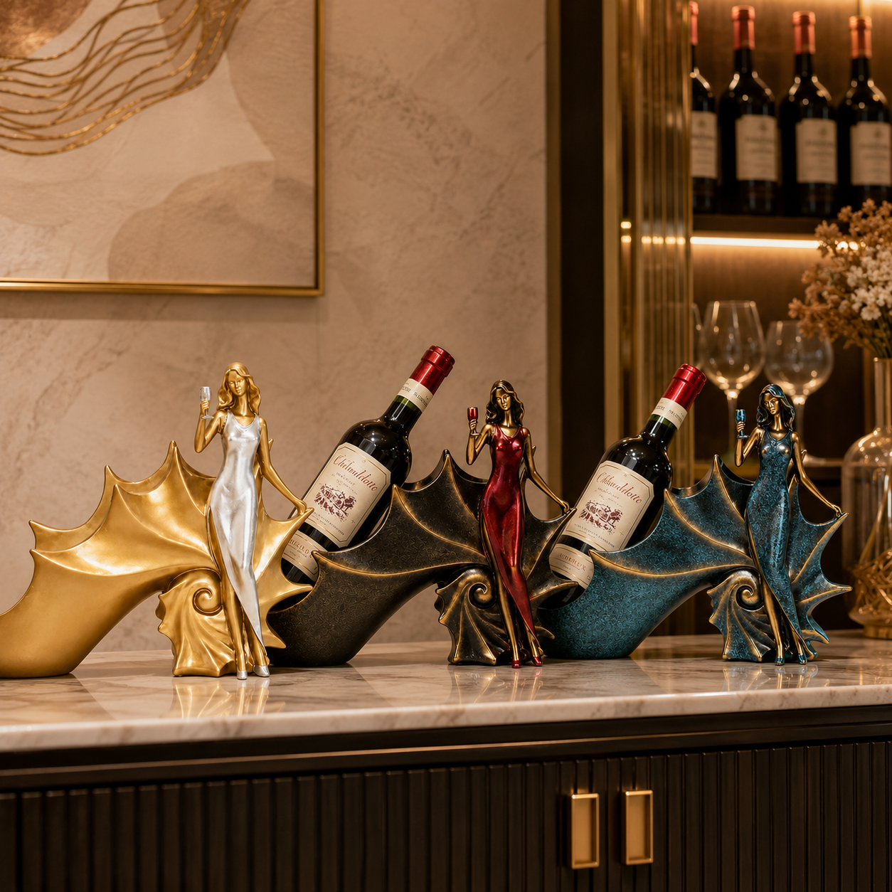 Elegant Abstract Wine Bottle Holder Sculpture