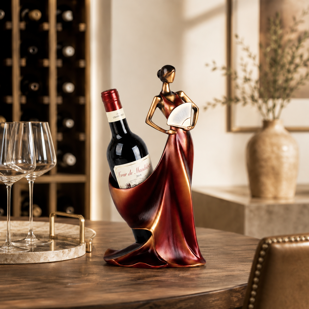 Elegant Abstract Wine Bottle Holder Sculpture