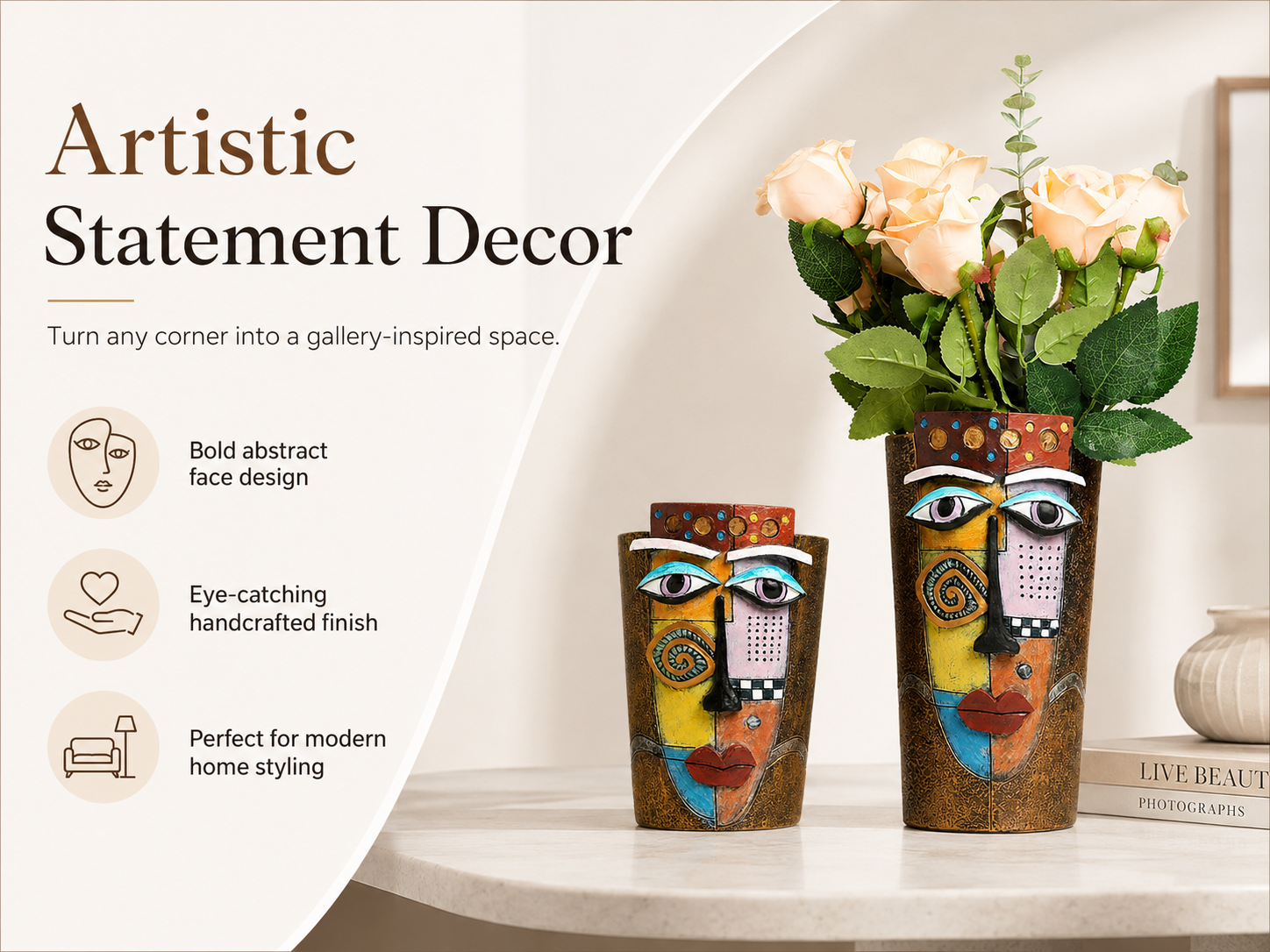 Artistic Abstract Face Ceramic Vase – Modern Sculptural Decorative Flower Pot