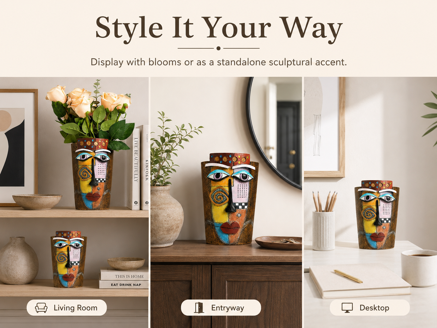 Artistic Abstract Face Ceramic Vase – Modern Sculptural Decorative Flower Pot