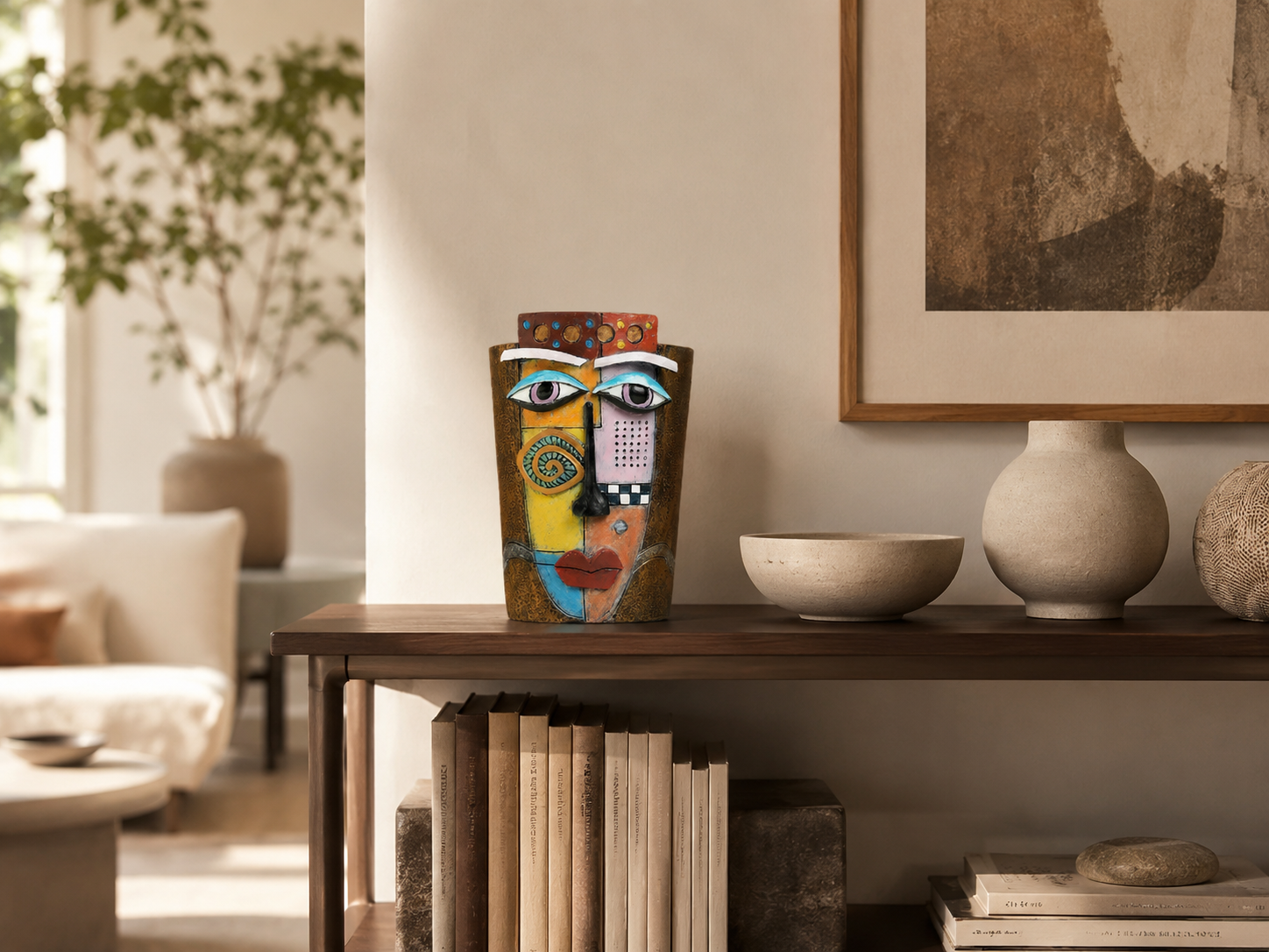 Artistic Abstract Face Ceramic Vase – Modern Sculptural Decorative Flower Pot