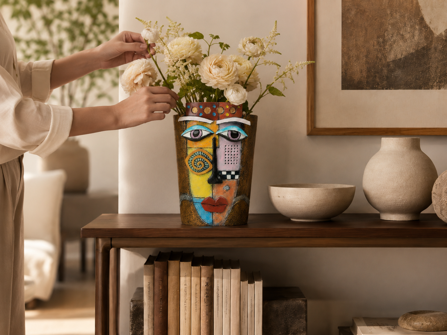 Artistic Abstract Face Ceramic Vase – Modern Sculptural Decorative Flower Pot