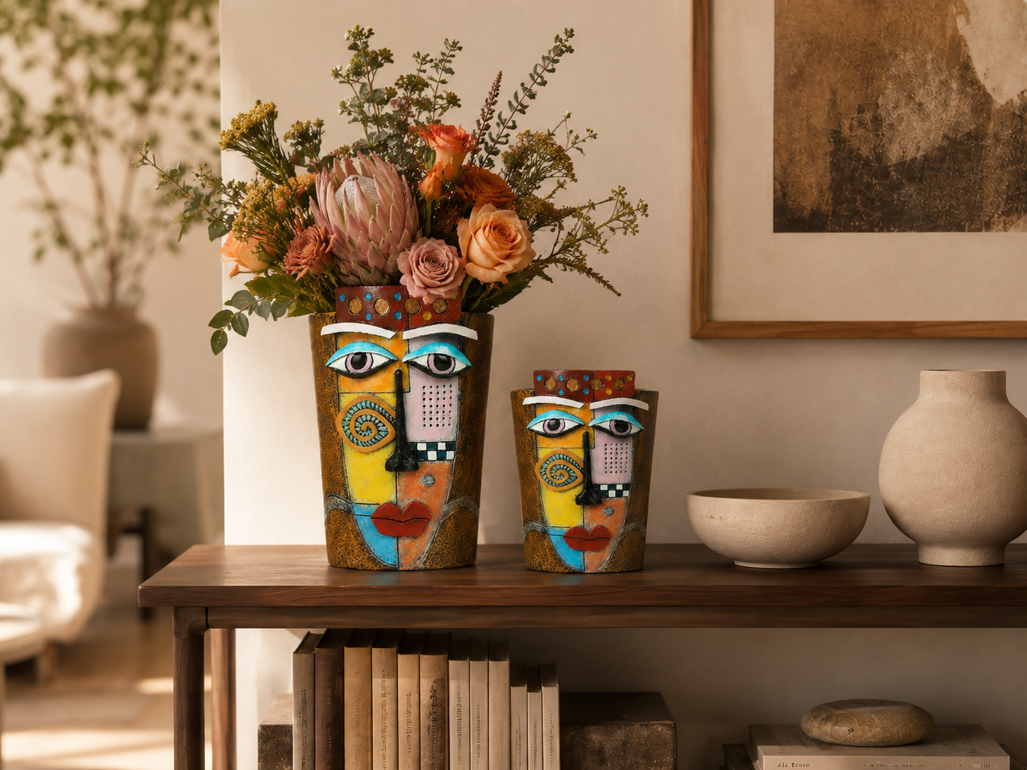 Artistic Abstract Face Ceramic Vase – Modern Sculptural Decorative Flower Pot