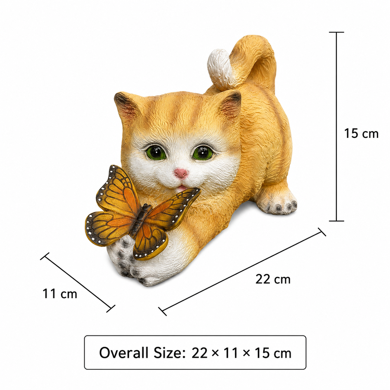 Playful Solar-Powered Cat Figurine Garden Statue with Butterfly