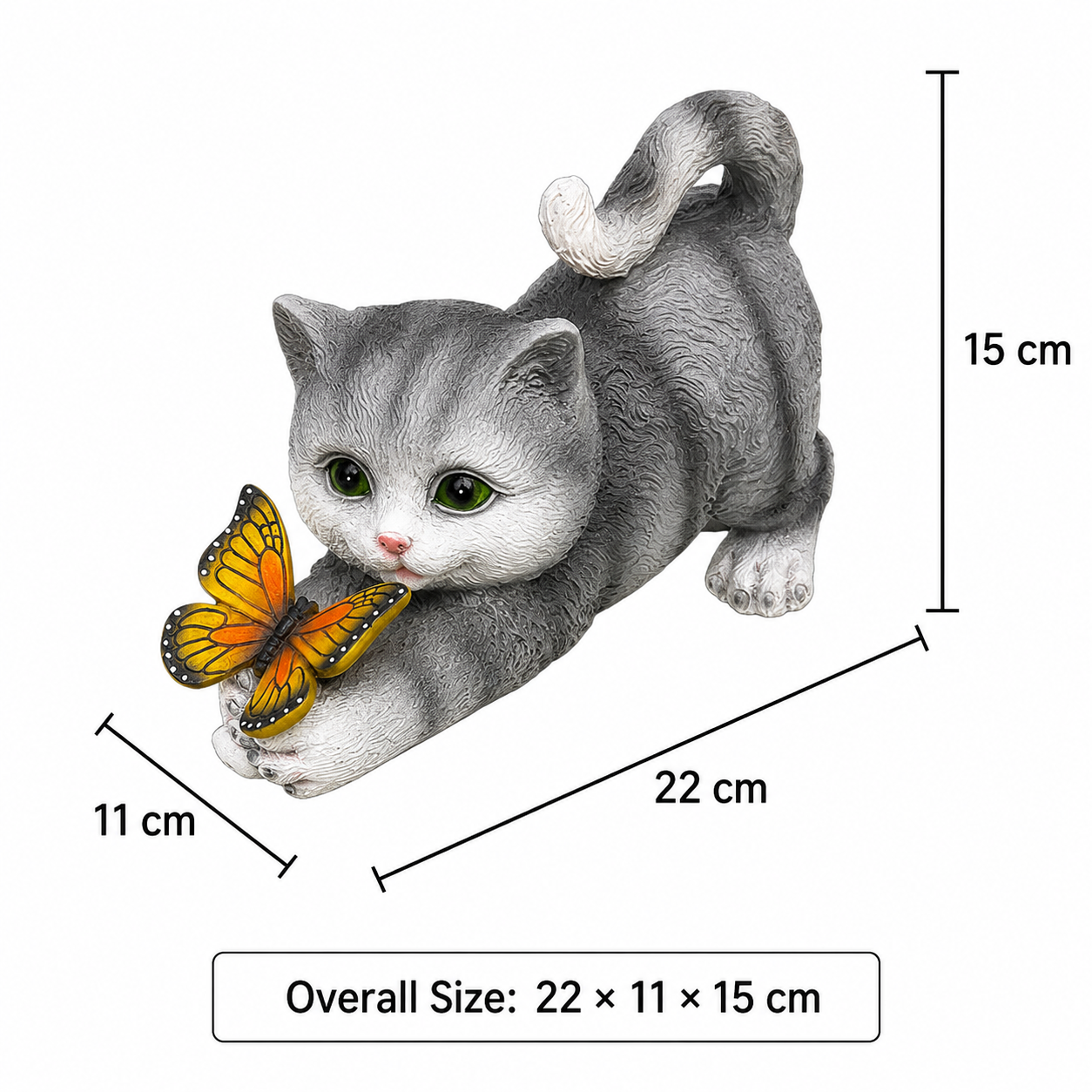 Playful Solar-Powered Cat Figurine Garden Statue with Butterfly