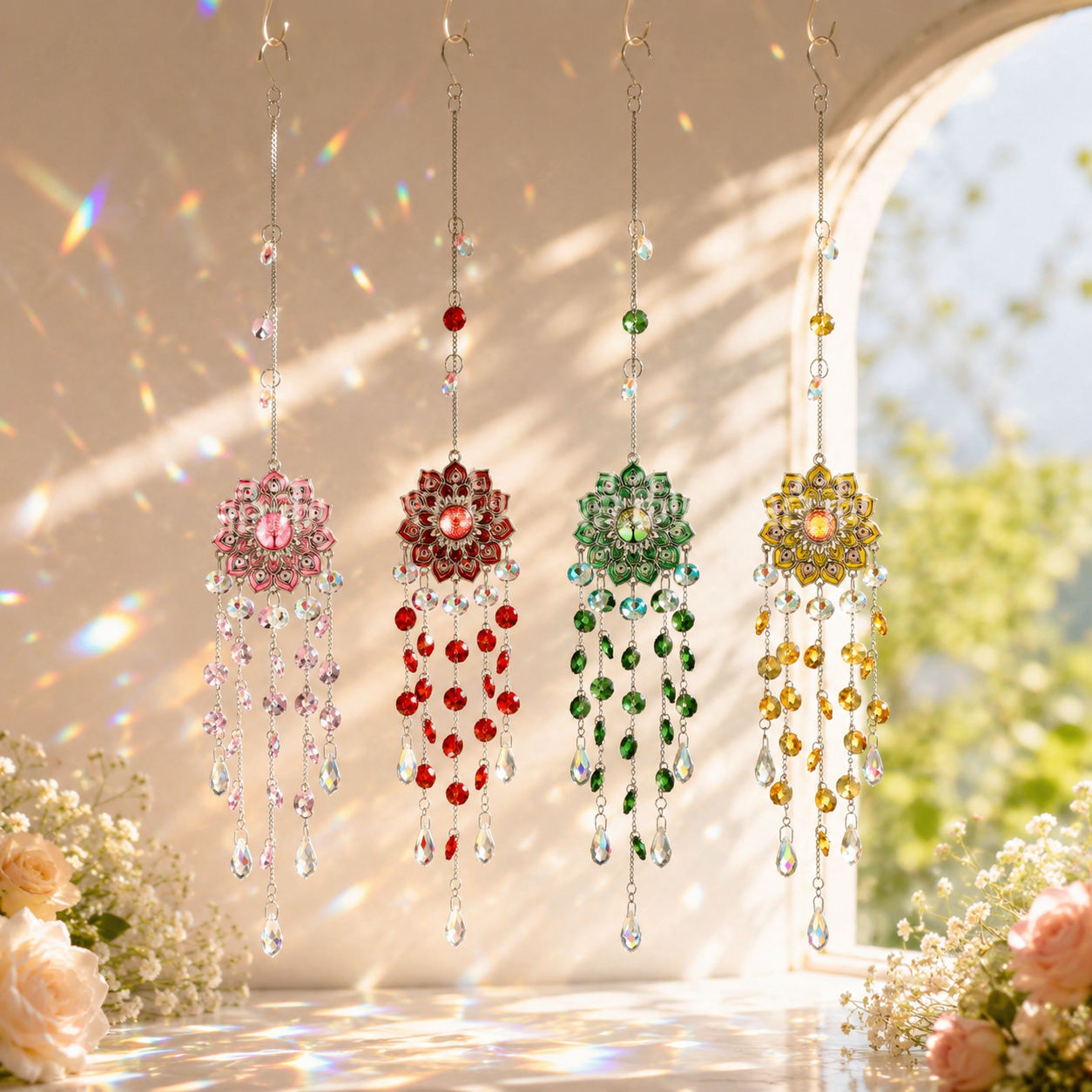 Elegant Hanging Crystal Suncatcher – Flower Prism Ornament for Home & Garden