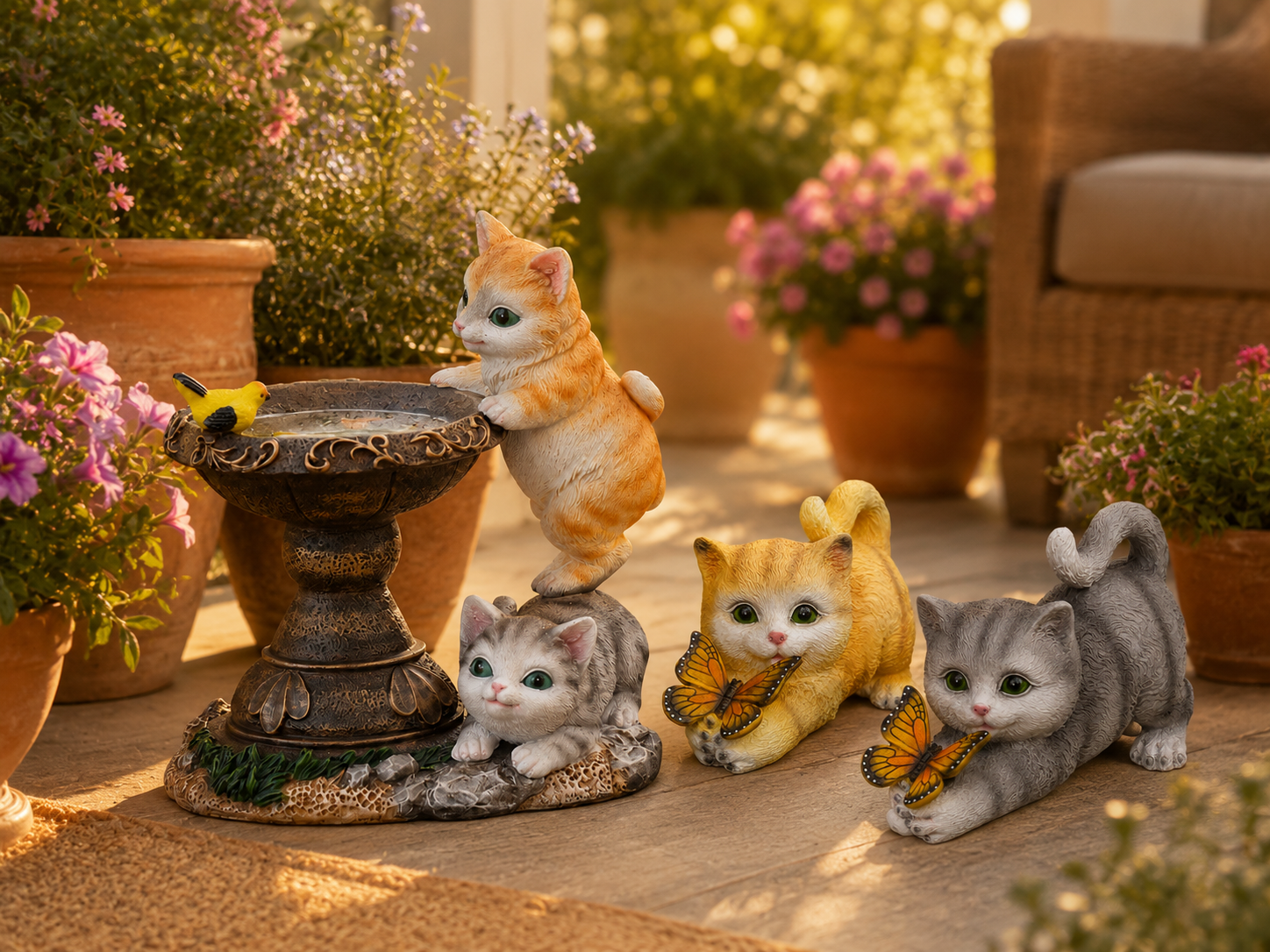 Playful Solar-Powered Cat Figurine Garden Statue with Butterfly