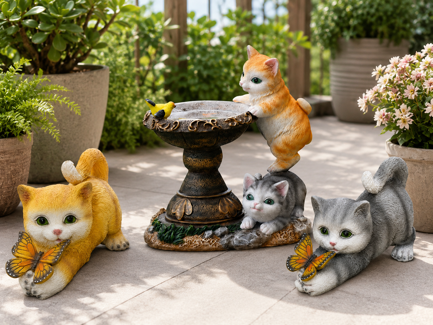 Playful Solar-Powered Cat Figurine Garden Statue with Butterfly