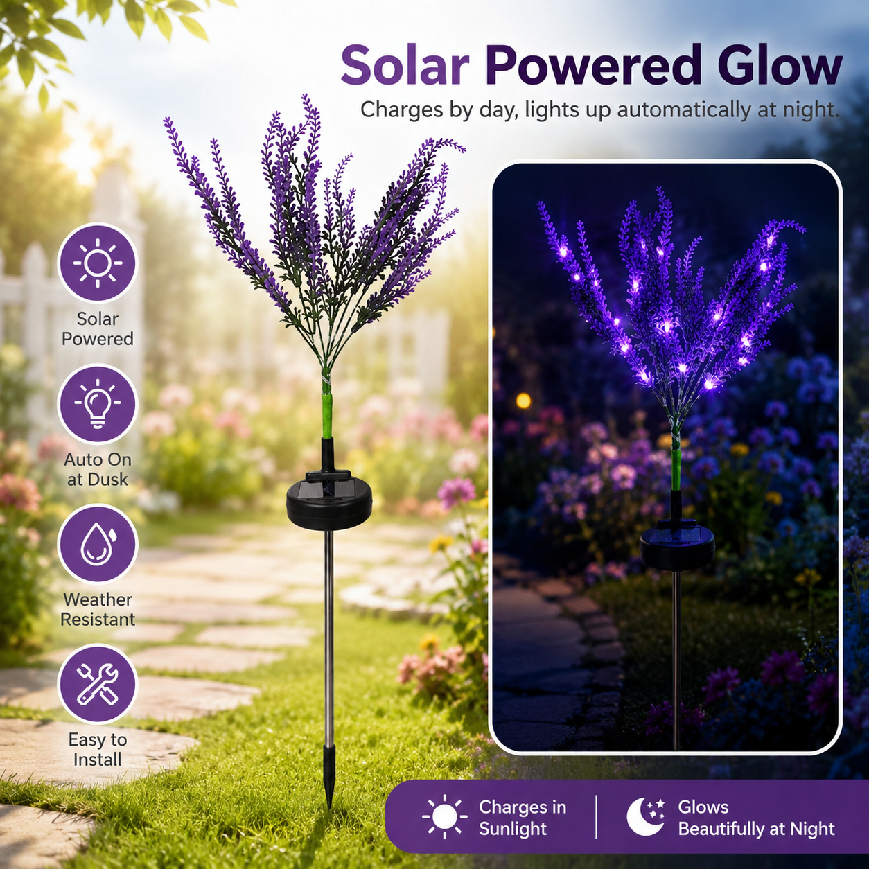 Solar-Powered Decorative Lavender Garden Stake