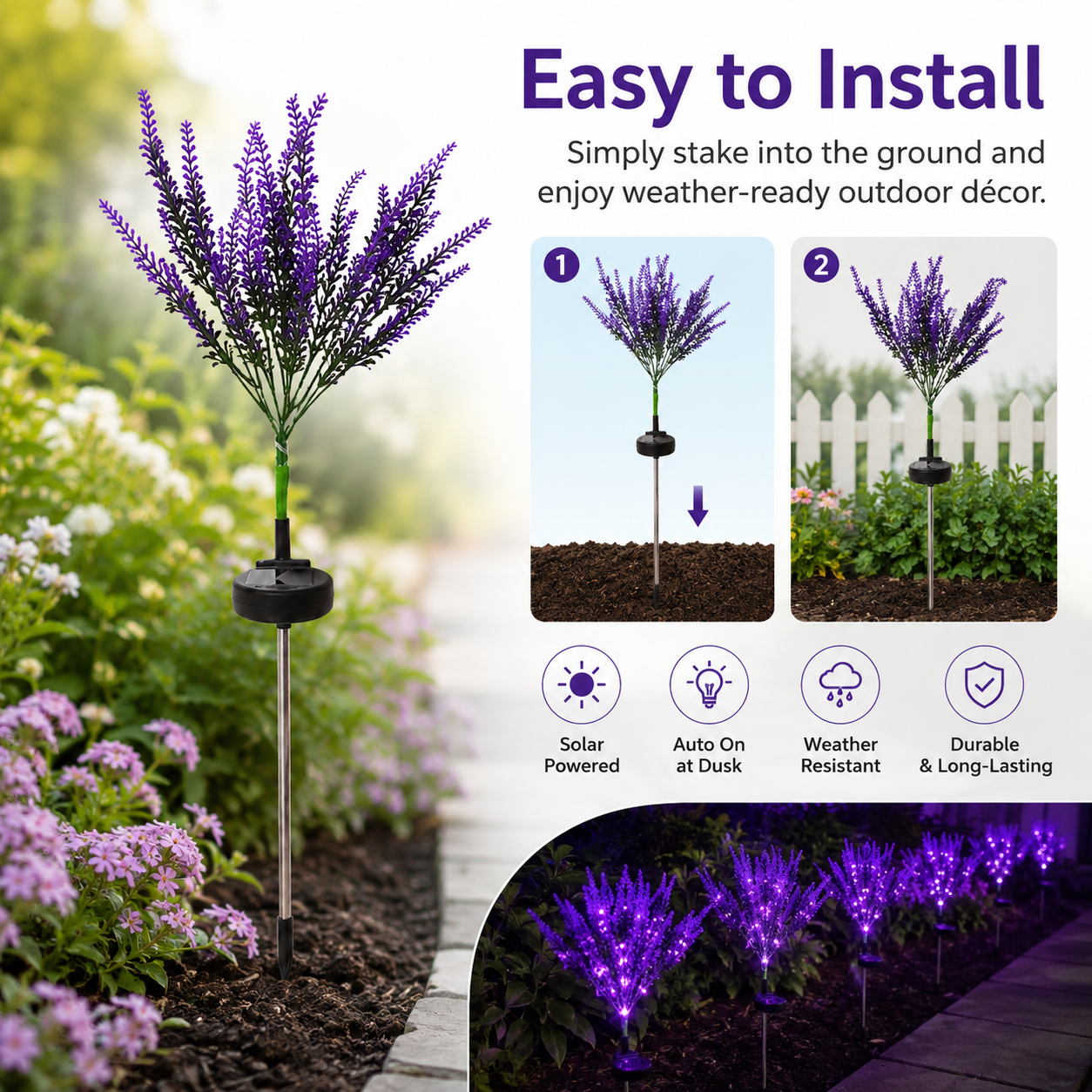 Solar-Powered Decorative Lavender Garden Stake