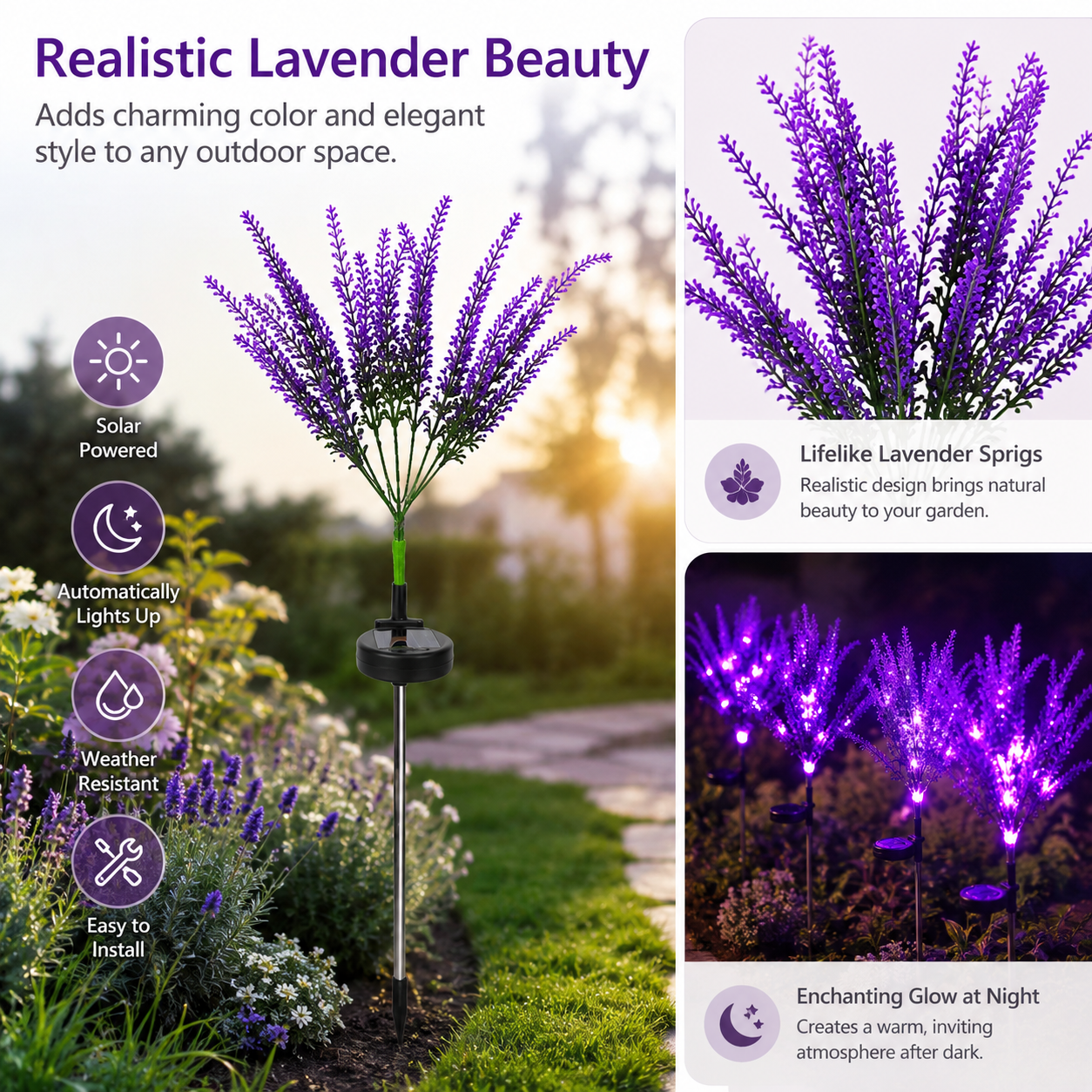 Solar-Powered Decorative Lavender Garden Stake
