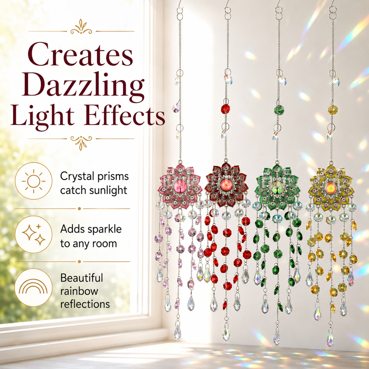 Elegant Hanging Crystal Suncatcher – Flower Prism Ornament for Home & Garden