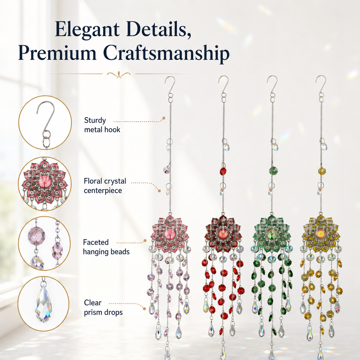 Elegant Hanging Crystal Suncatcher – Flower Prism Ornament for Home & Garden