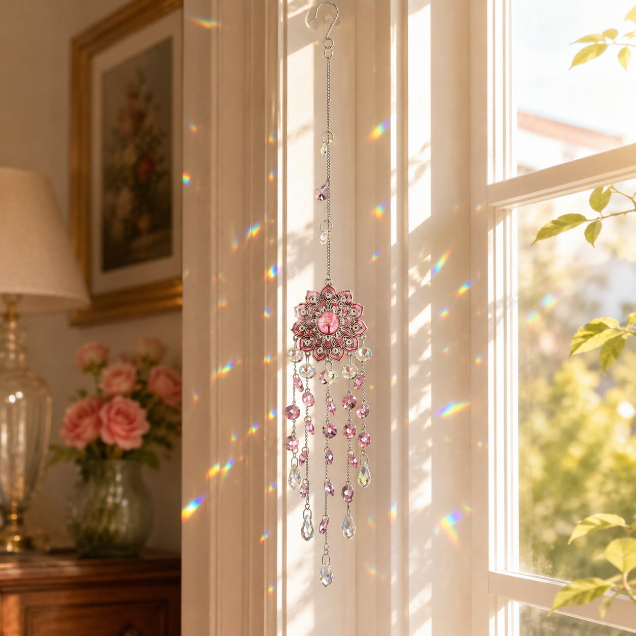 Elegant Hanging Crystal Suncatcher – Flower Prism Ornament for Home & Garden