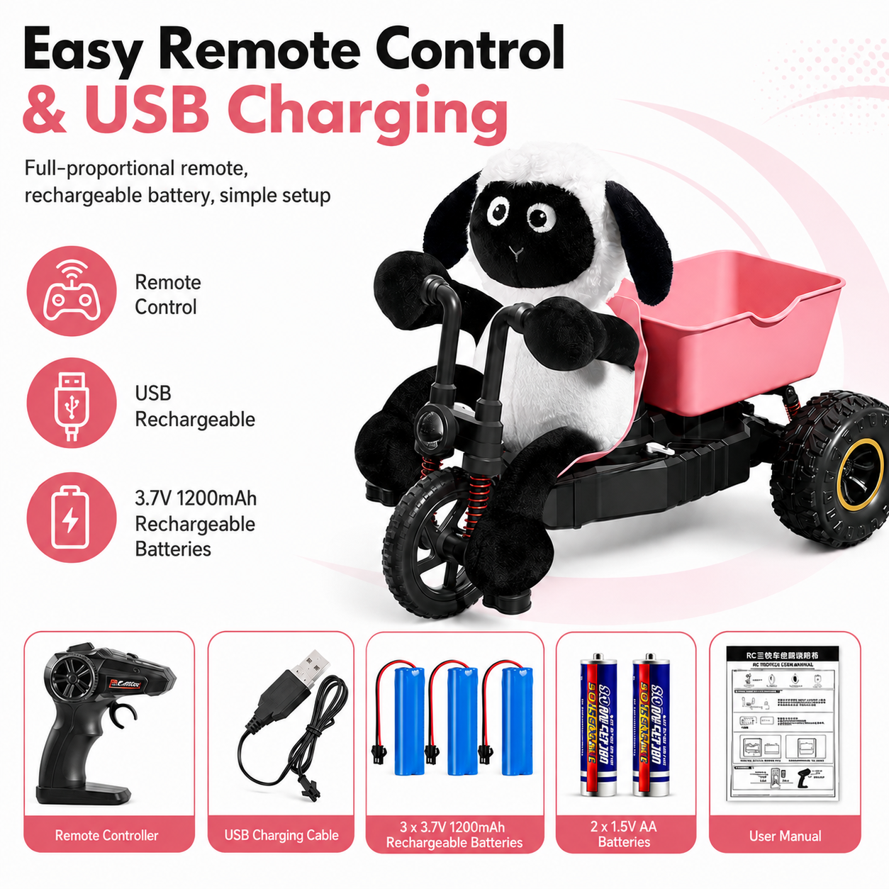 Crazy Little Sheep Fun Tricycle – Plush Ride-On Toy