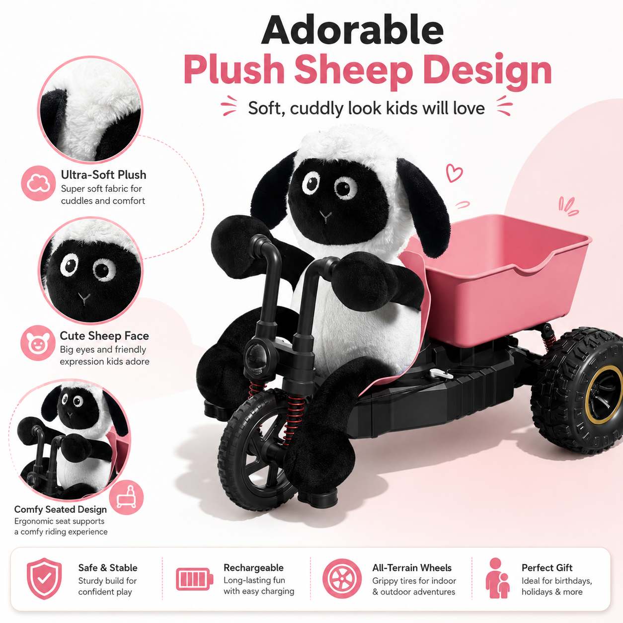 Crazy Little Sheep Fun Tricycle – Plush Ride-On Toy